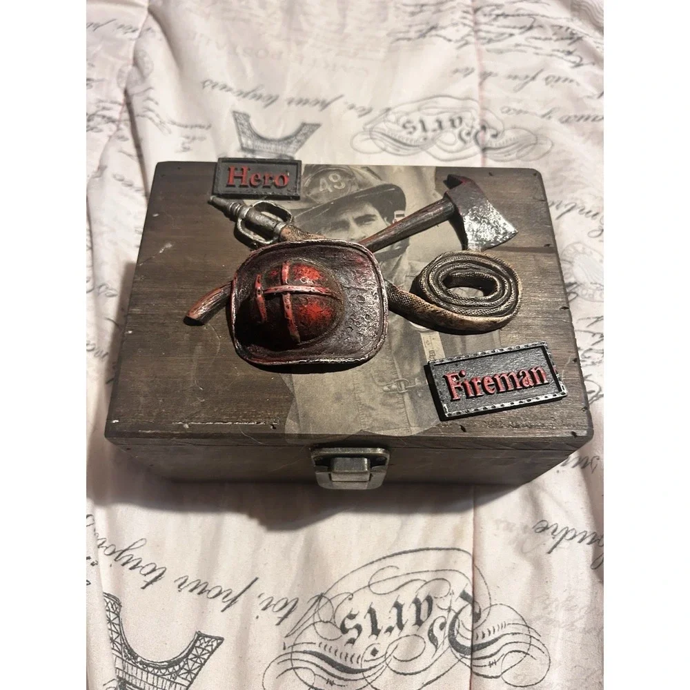 Fireman Decorated Wooden Box 8x6x4